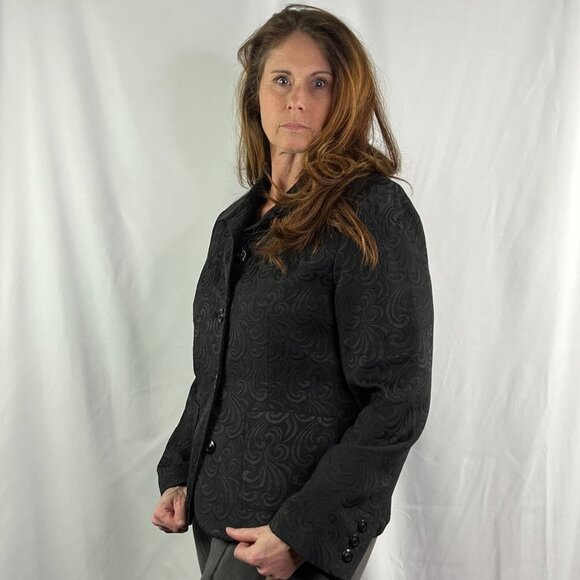 Norton McNaughton Raised Embossed Black Damask Blazer - Picture 2 of 15